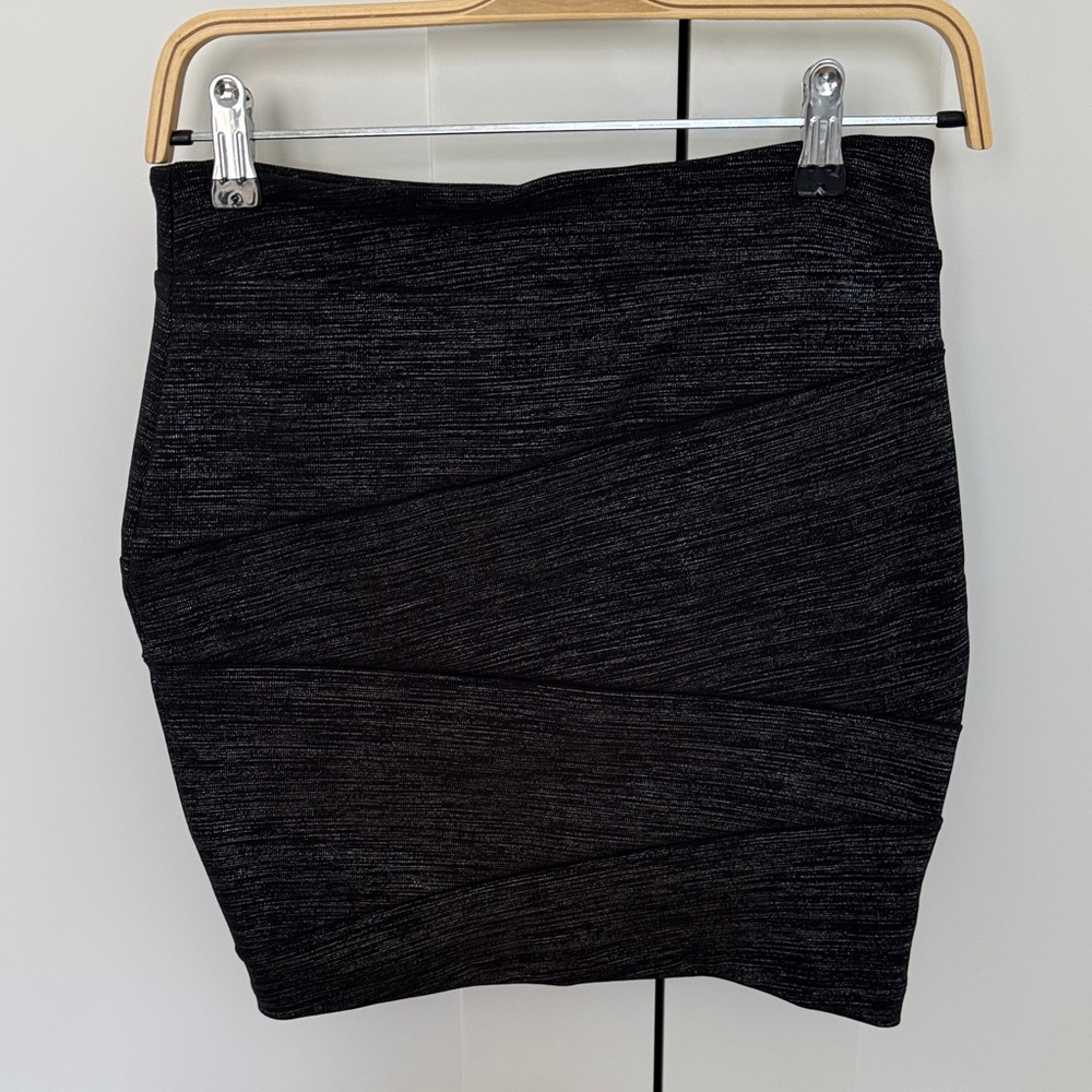 Black Textured Metallic Mini Skirt